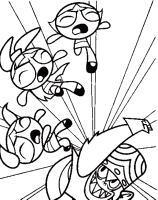 A coloring page of powerpuff girls
